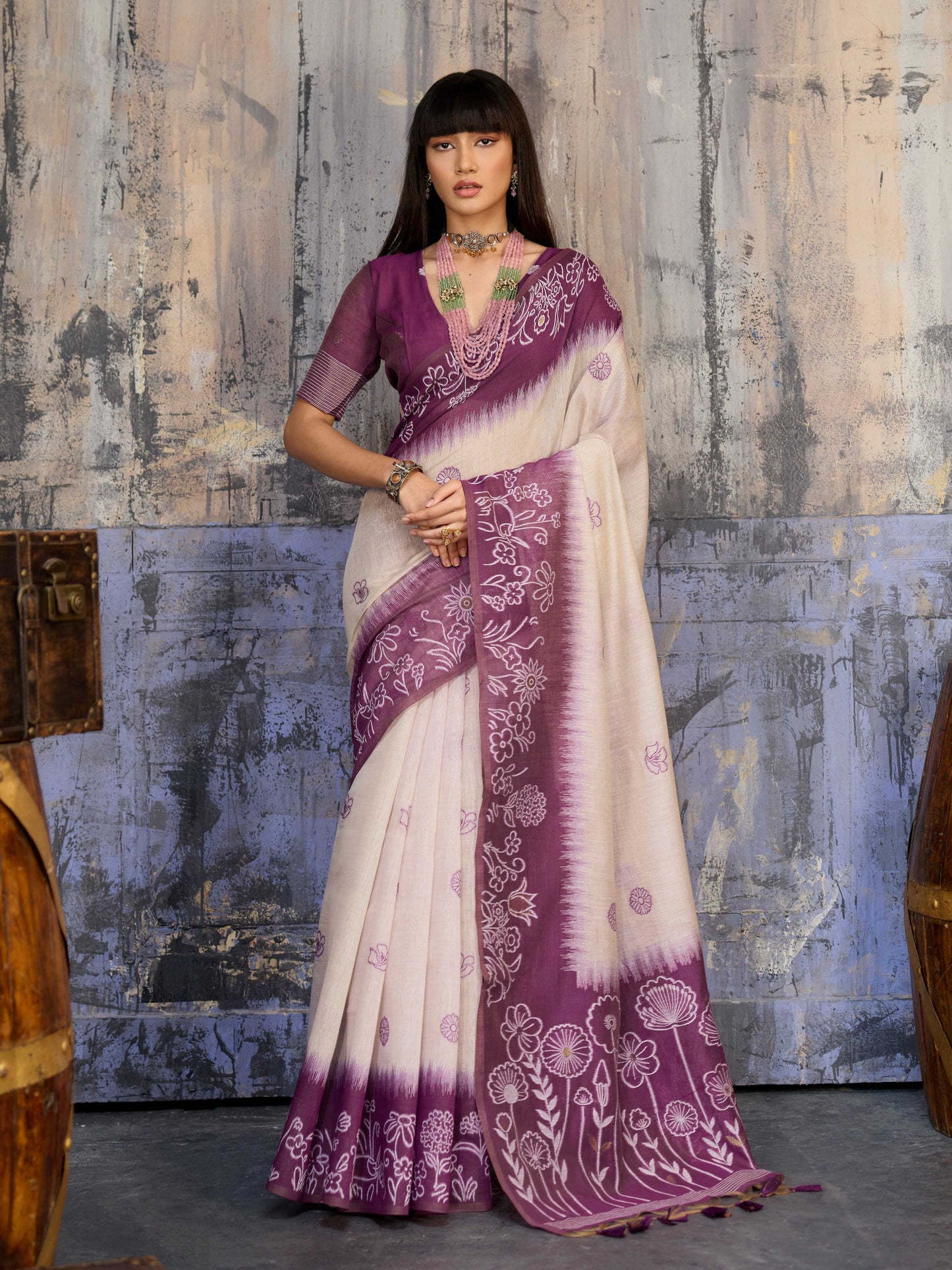 Aastha Fashion Purple Munga Cotton Printed Saree