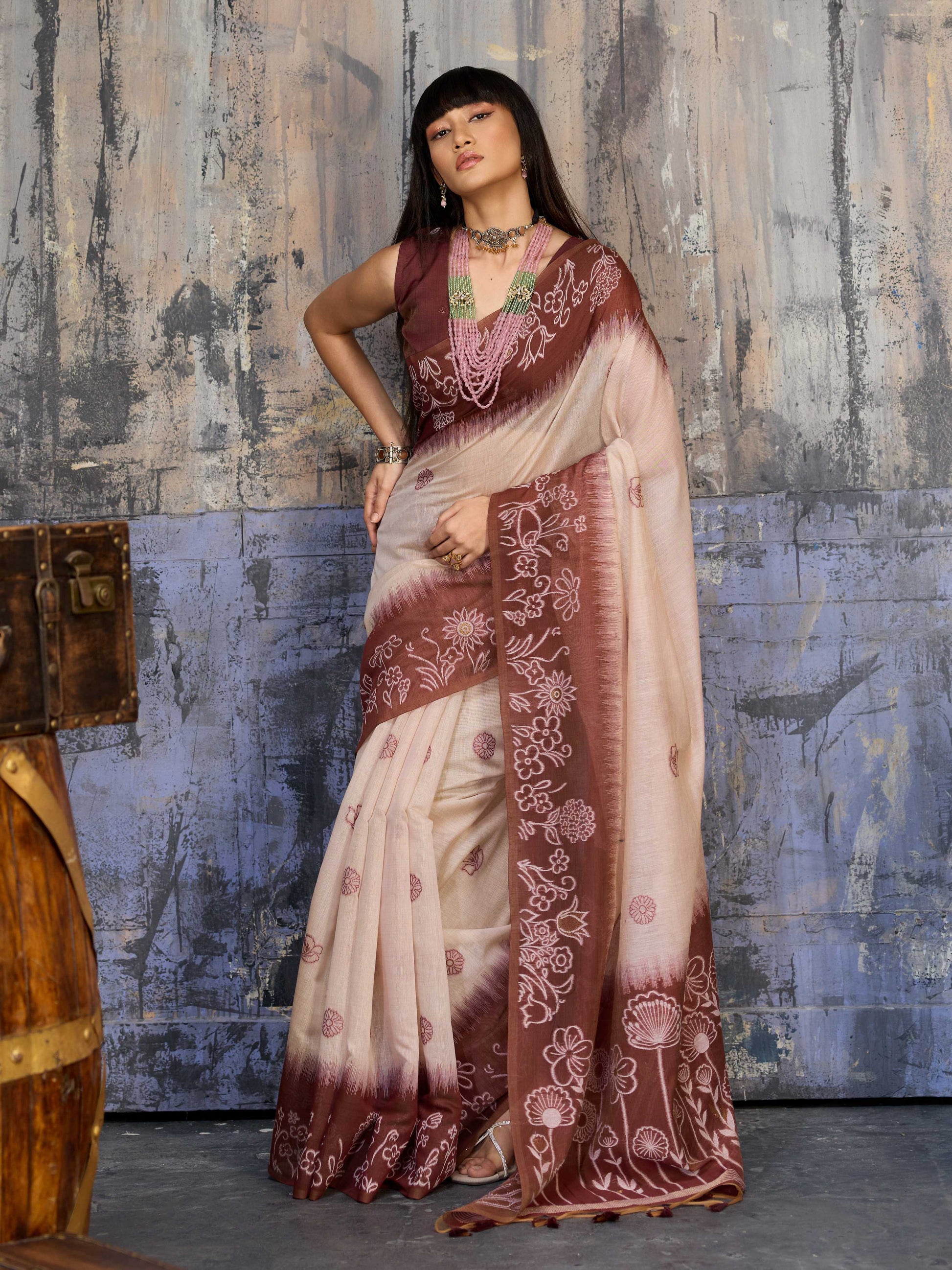 Aastha Fashion Brown Munga Cotton Printed Saree