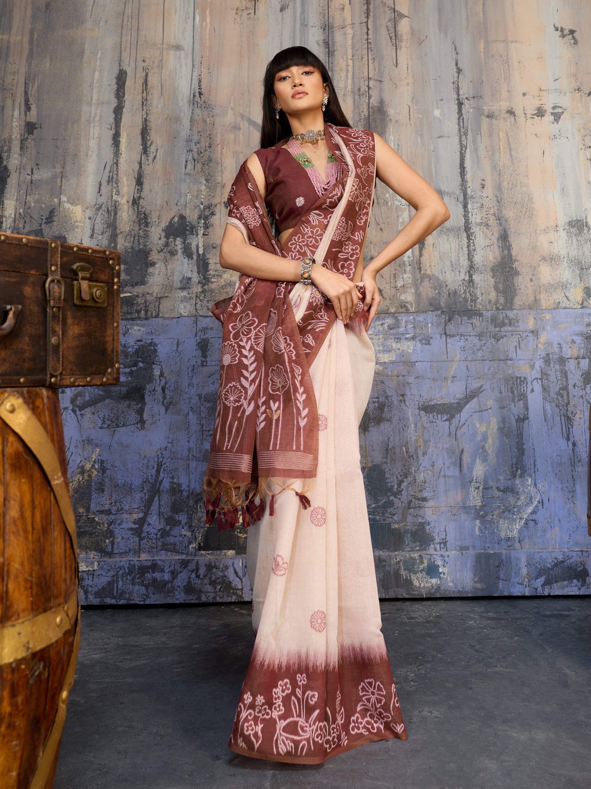 Aastha Fashion Brown Munga Cotton Printed Saree
