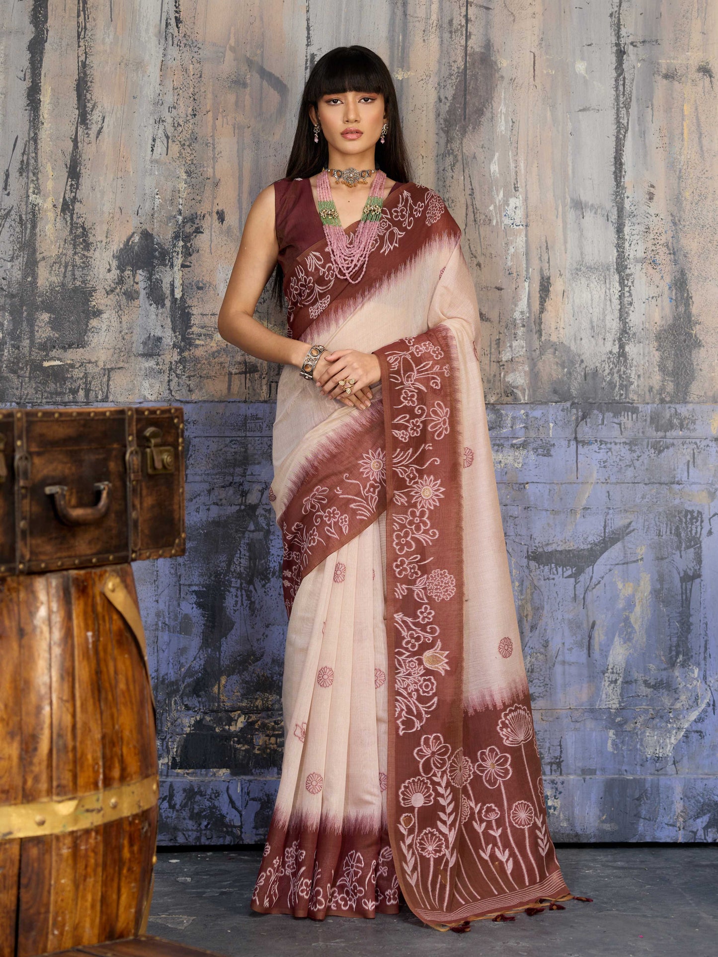Aastha Fashion Brown Munga Cotton Printed Saree