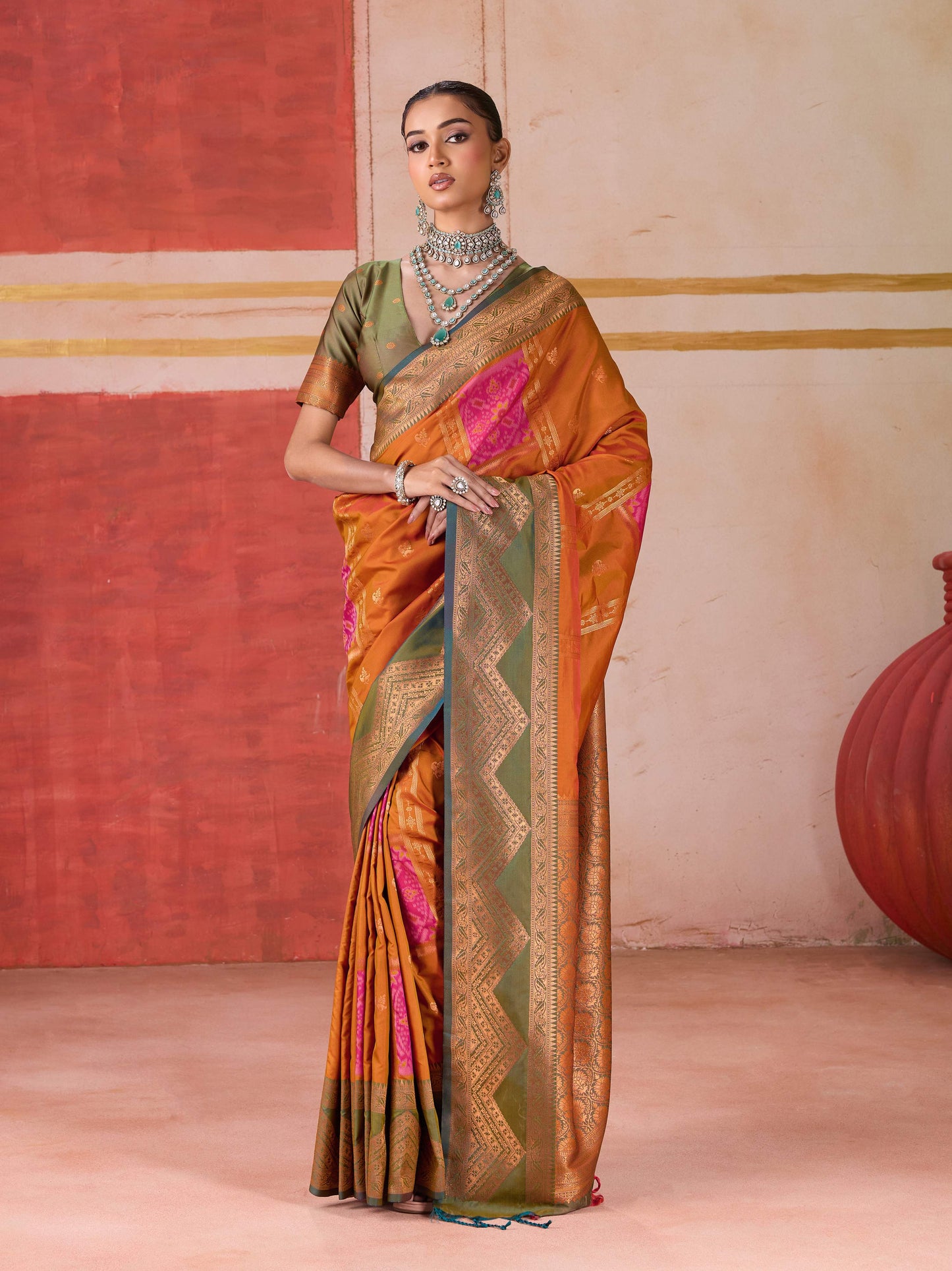 Aastha Fashion Orange Pure Silk Handloom Weaving Saree