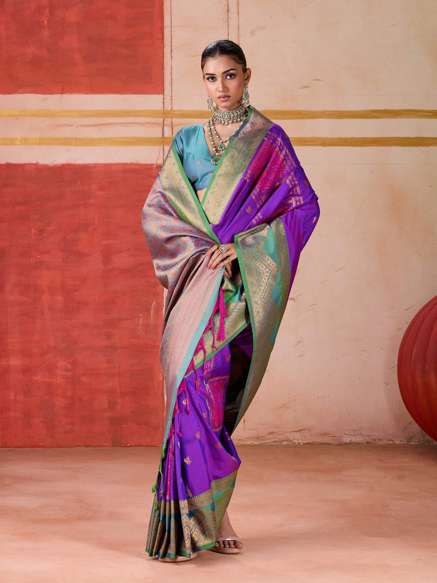 Aastha Fashion Violet Pure Silk Handloom Weaving Saree