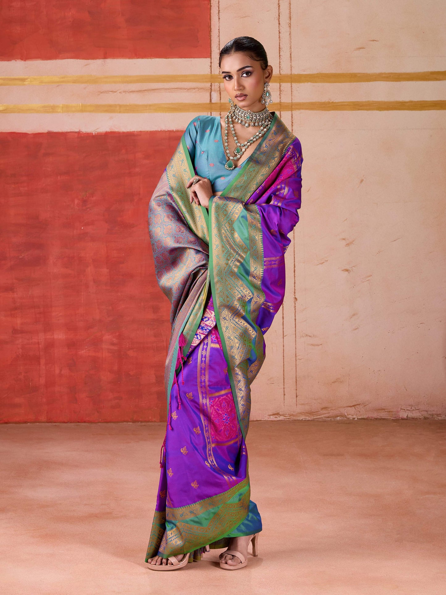 Aastha Fashion Violet Pure Silk Handloom Weaving Saree