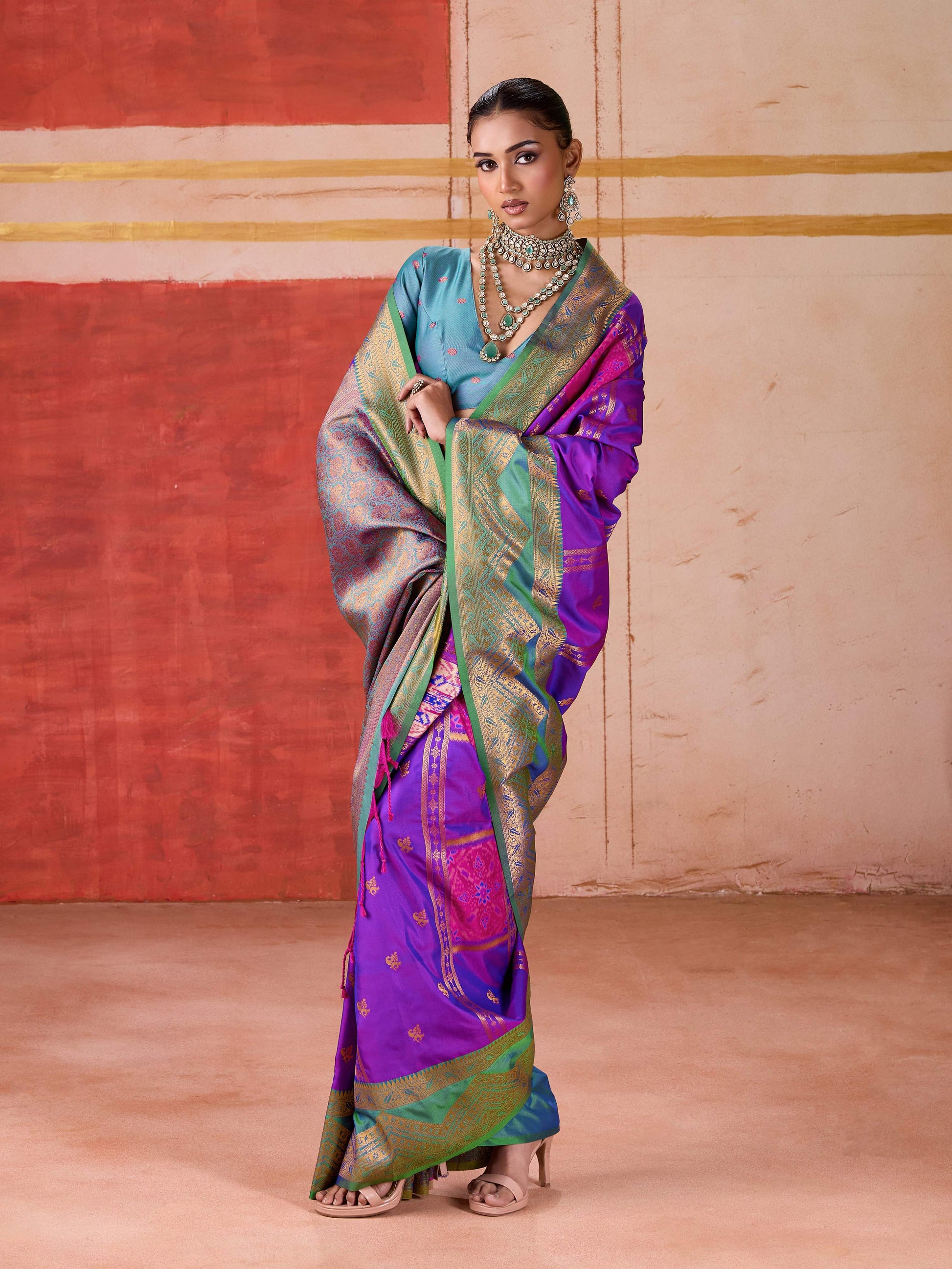 Aastha Fashion Violet Pure Silk Handloom Weaving Saree
