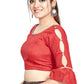 Aastha Fashion Red Art Silk Round Neck Sleeve Button Design Readymade Blouse