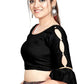 Aastha Fashion Black Art Silk Round Neck Sleeve Button Design Readymade Blouse