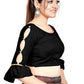 Aastha Fashion Black Art Silk Round Neck Sleeve Button Design Readymade Blouse