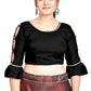 Aastha Fashion Black Art Silk Round Neck Sleeve Button Design Readymade Blouse