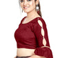 Aastha Fashion Maroon Art Silk Round Neck Sleeve Button Design Readymade Blouse