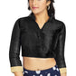 Aastha Fashion Black Art Silk V Neck Chinese Collar Matty In Sleeve Readymade Blouse
