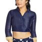 Aastha Fashion Navy Blue Art Silk V Neck Chinese Collar Matty In Sleeve Readymade Blouse
