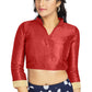 Aastha Fashion Red Art Silk V Neck Chinese Collar Matty In Sleeve Readymade Blouse