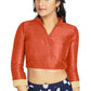 Aastha Fashion Orange Art Silk V Neck Chinese Collar Matty In Sleeve Readymade Blouse