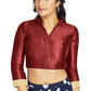 Aastha Fashion Maroon Art Silk V Neck Chinese Collar Matty In Sleeve Readymade Blouse