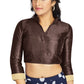 Aastha Fashion Brown Art Silk V Neck Chinese Collar Matty In Sleeve Readymade Blouse