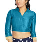 Aastha Fashion Sky Blue Art Silk V Neck Chinese Collar Matty In Sleeve Readymade Blouse