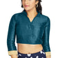 Aastha Fashion Dark Sky Art Silk V Neck Chinese Collar Matty In Sleeve Readymade Blouse
