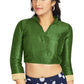 Aastha Fashion Mahendi Art Silk V Neck Chinese Collar Matty In Sleeve Readymade Blouse