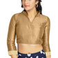 Aastha Fashion Beige Art Silk V Neck Chinese Collar Matty In Sleeve Readymade Blouse