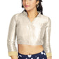 Aastha Fashion Off White Art Silk V Neck Chinese Collar Matty In Sleeve Readymade Blouse