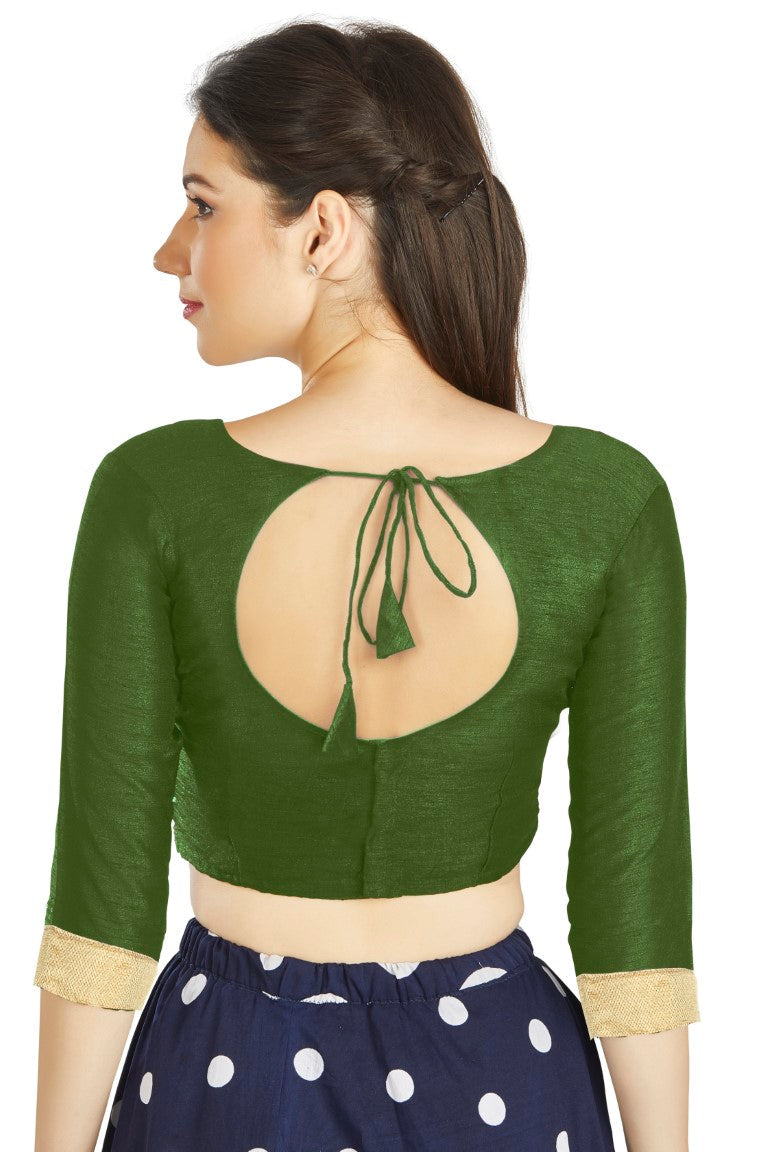 Aastha Fashion Mahendi Art Silk Sweet Heart Neck style Matty in Sleeves Readymade Blouse