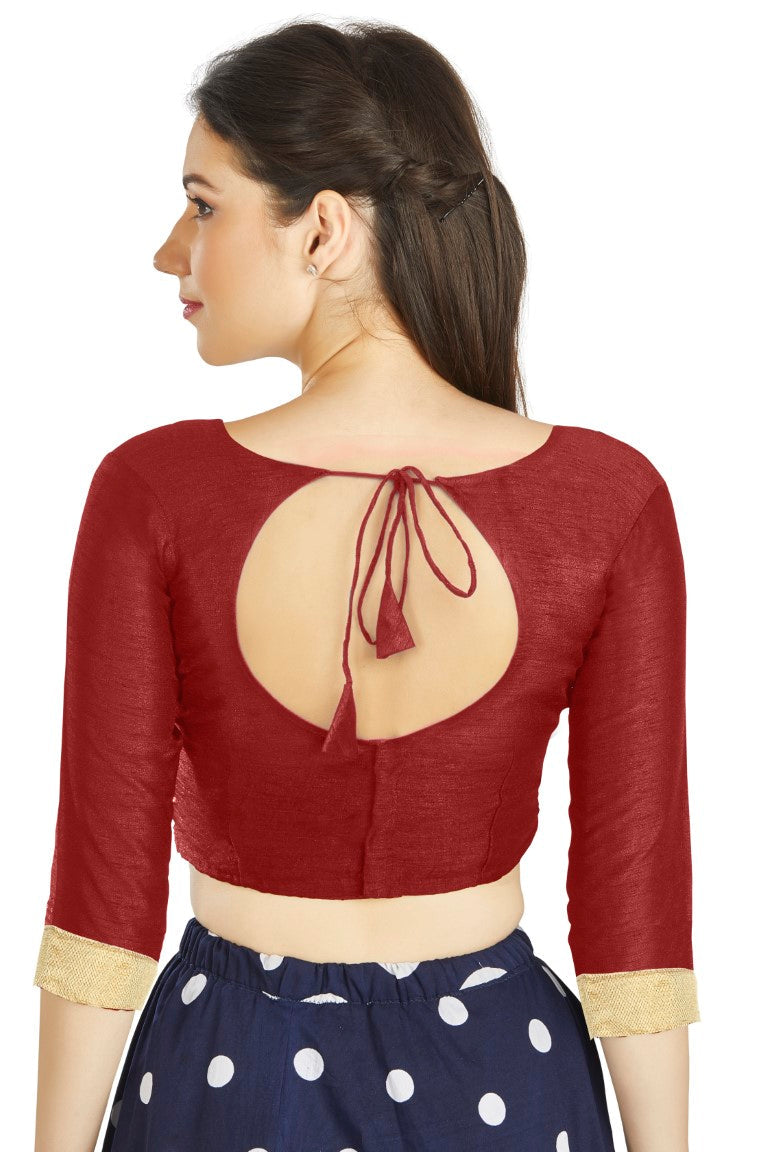 Aastha Fashion Maroon Art Silk Sweet Heart Neck style Matty in Sleeves Readymade Blouse