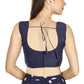 Aastha Fashion Navy Blue Art Silk Pleated Boat Neck Plain Readymade Blouse