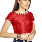 Aastha Fashion Red Art Sleek Boat Neck Potli Design In Neck Or Sleeve Readymade Blouse