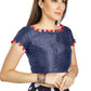 Aastha Fashion Navy Blue Art Sleek Boat Neck Potli Design In Neck Or Sleeve Readymade Blouse