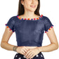 Aastha Fashion Navy Blue Art Sleek Boat Neck Potli Design In Neck Or Sleeve Readymade Blouse