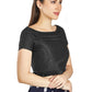Aastha Fashion Black Art Silk Pleated Boat Neck Princes Readymade Blouse
