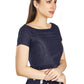 Aastha Fashion Navy Blue Art Silk Pleated Boat Neck Princes Readymade Blouse