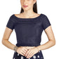 Aastha Fashion Navy Blue Art Silk Pleated Boat Neck Princes Readymade Blouse