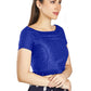 Aastha Fashion Royal Blue Art Silk Pleated Boat Neck Princes Readymade Blouse