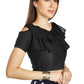 Aastha Fashion Black Art Silk V Neck Frill neck Work Readymade Blouse