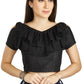 Aastha Fashion Black Art Silk V Neck Frill neck Work Readymade Blouse