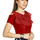 Aastha Fashion Red Art Silk V Neck Frill neck Work Readymade Blouse