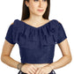 Aastha Fashion Navy Blue Art Silk V Neck Frill neck Work Readymade Blouse