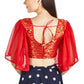 Aastha Fashion Red Brocade V Neck Pleated Frill In Sleeve Readymade Blouse