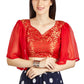 Aastha Fashion Red Brocade V Neck Pleated Frill In Sleeve Readymade Blouse