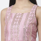 Myshka Women Peach Cotton Blend Printed Sleeveless Shoulder Straps Kurta With Sharara & Dupatta Set | Swadesiicart