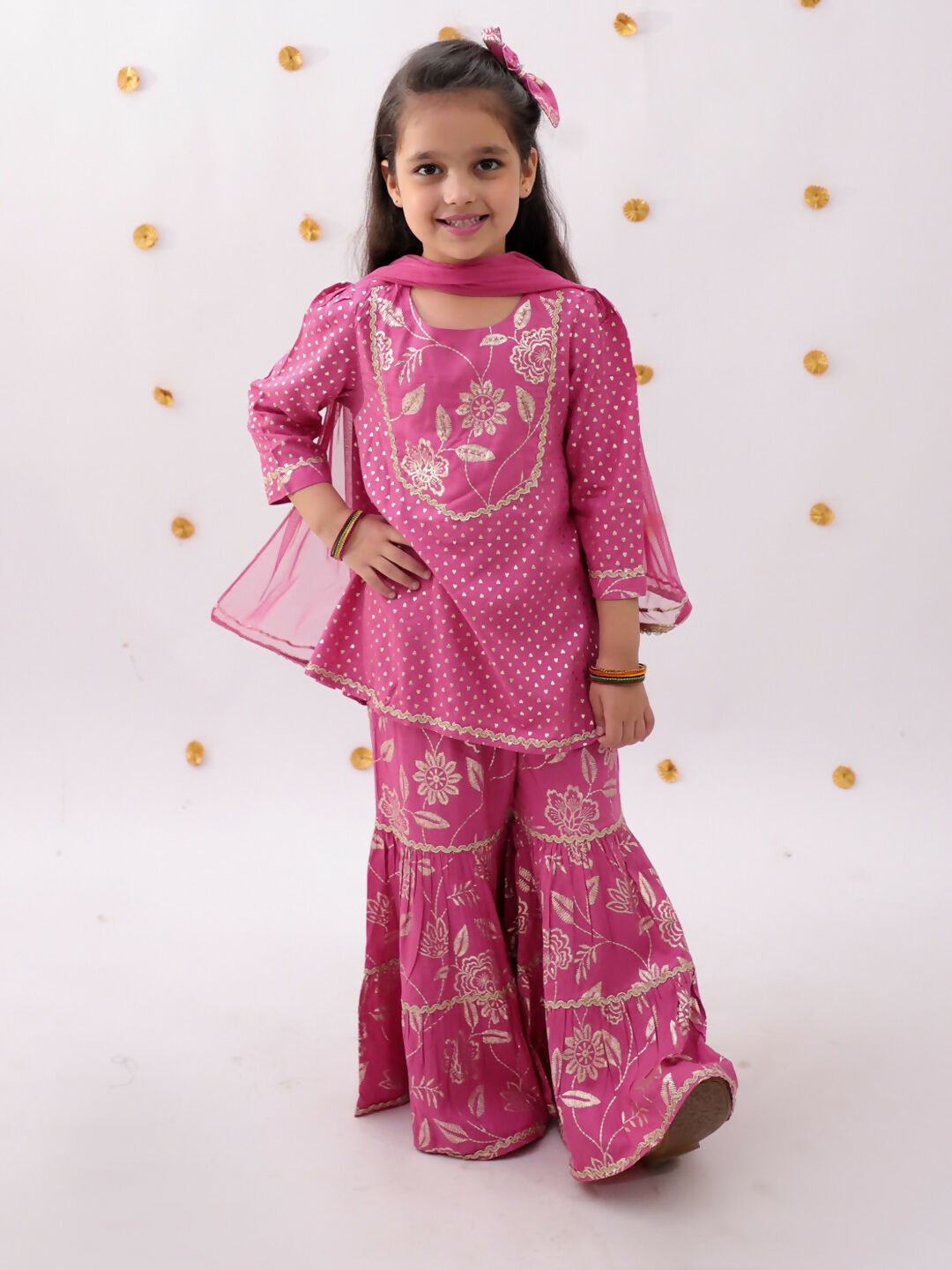 Lil Drama Khilkhilahat Pink Kurta Sharara With Dupatta Set For Girls | Swadesiicart