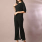 Myshka Women's Black Solid Boat Neck Party Top With Trousers Co-ord set - Swadesiicart