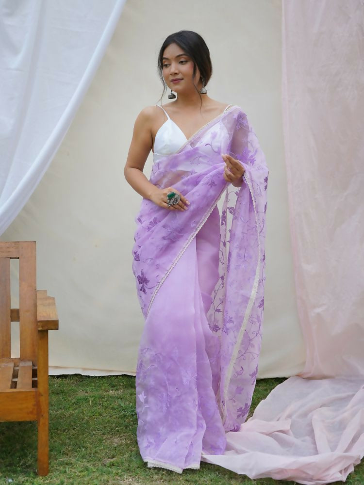 Vamsee Ishaq Lavender Organza Saree - Swadesiicart