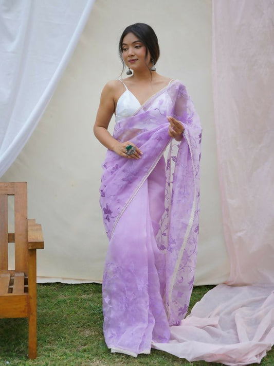 Vamsee Ishaq Lavender Organza Saree - Swadesiicart