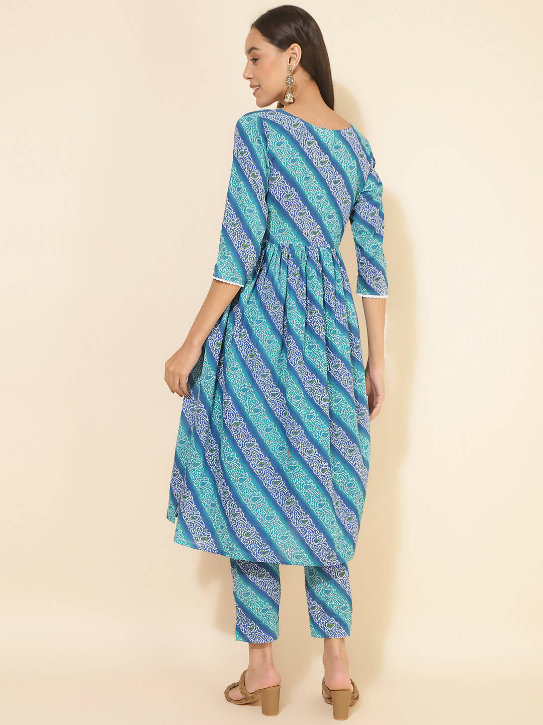 Janasya Women's Blue Cotton Bandhani Printed Casual Angrakha Co-ords - Swadesiicart