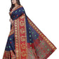 Vamika Banarasi Cotton Silk Navy Blue Weaving Saree | Swadesiicart