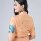 Vastranavya Peach Peacock Print Free Hand Ready to Wear Saree | Swadesiicart