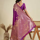Vishnu Weaves Women's Purple Banarasi Silk Zari Woven Saree with Blouse - Swadesiicart