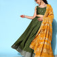 Ahalyaa Olive Green & Silver-Toned Printed Ready to Wear Lehenga & Blouse With Dupatta | Swadesiicart